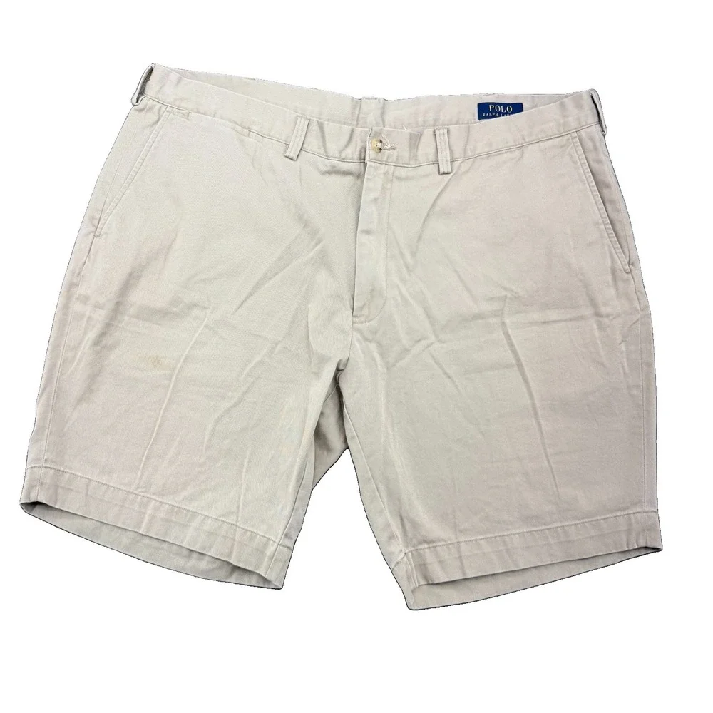 Polo Ralph Lauren Mens 42 Khaki Cotton Classic Fit 9 Chino Shorts Flat Front